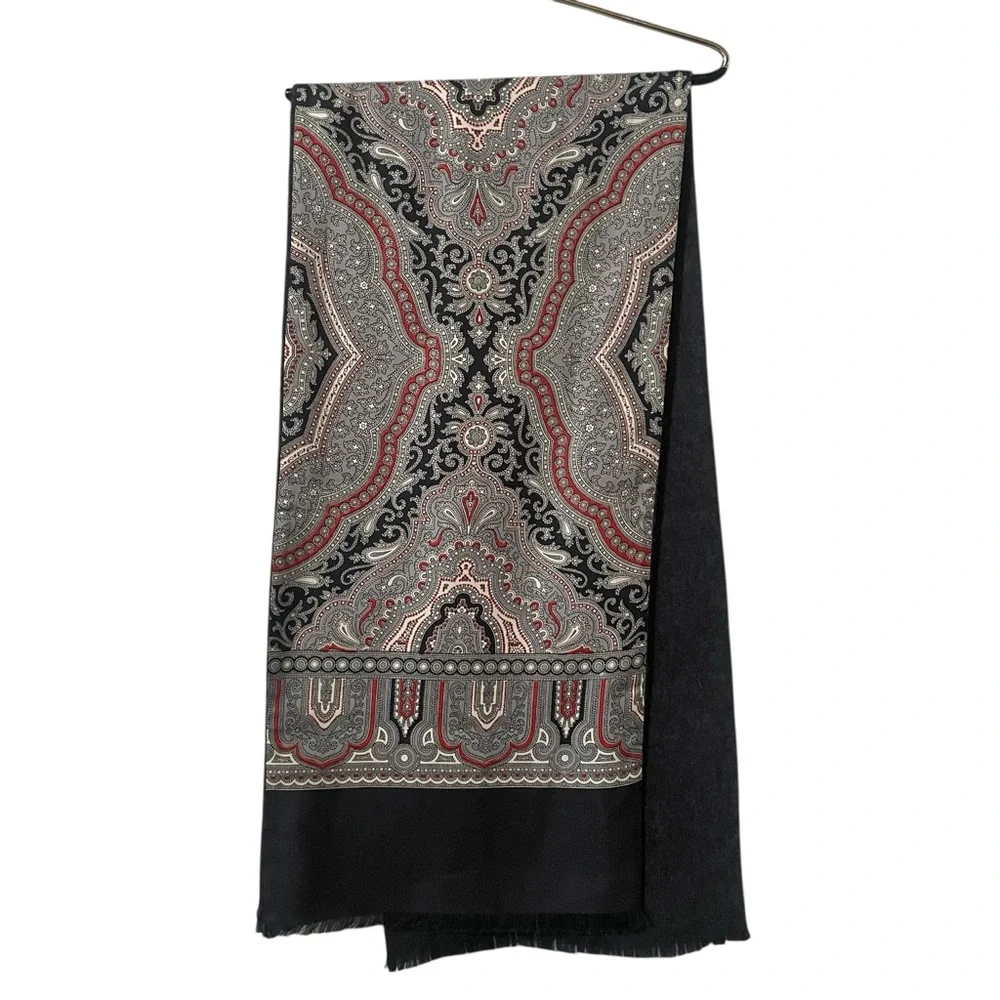 Christian Dior Double Sided Black & Gray Patterned Tuxedo Style Scarf 11