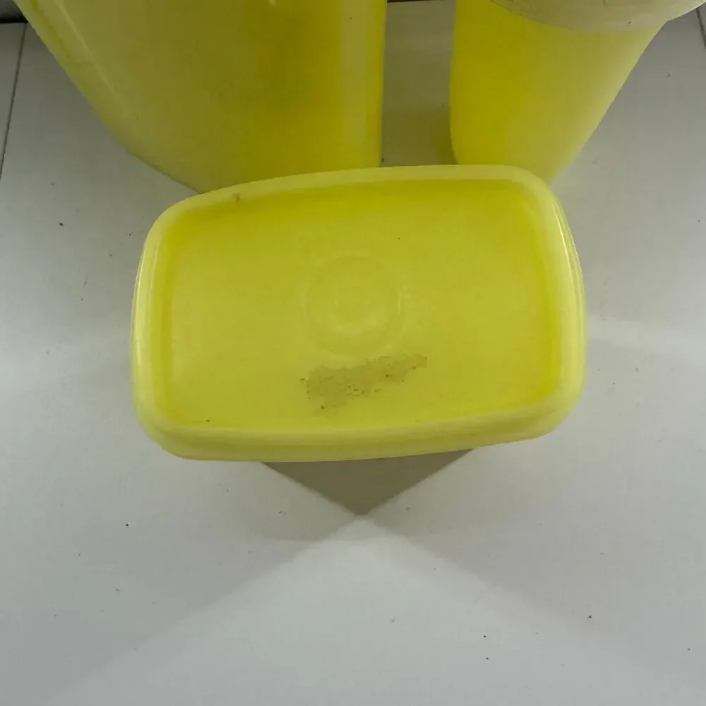 VTG Yellow Tupperware Lot of 3 - 2 Beverage & Storage w/ Lids 1243, 587, 844