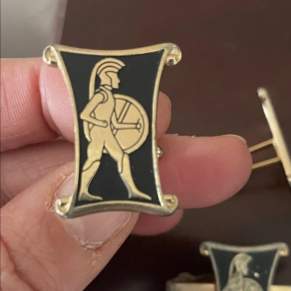 SWANK Gold and Black Warrior Cufflinks and Tie Clip Set