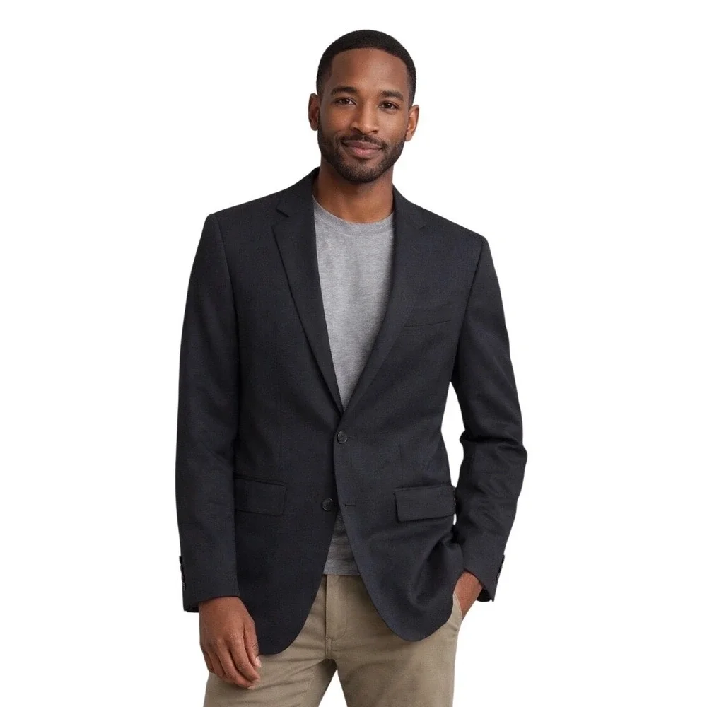 38R JOS BANK Black Wool Traveler Ed Blazer Suit Jacket Sport Coat 24 1/2 Sleeve