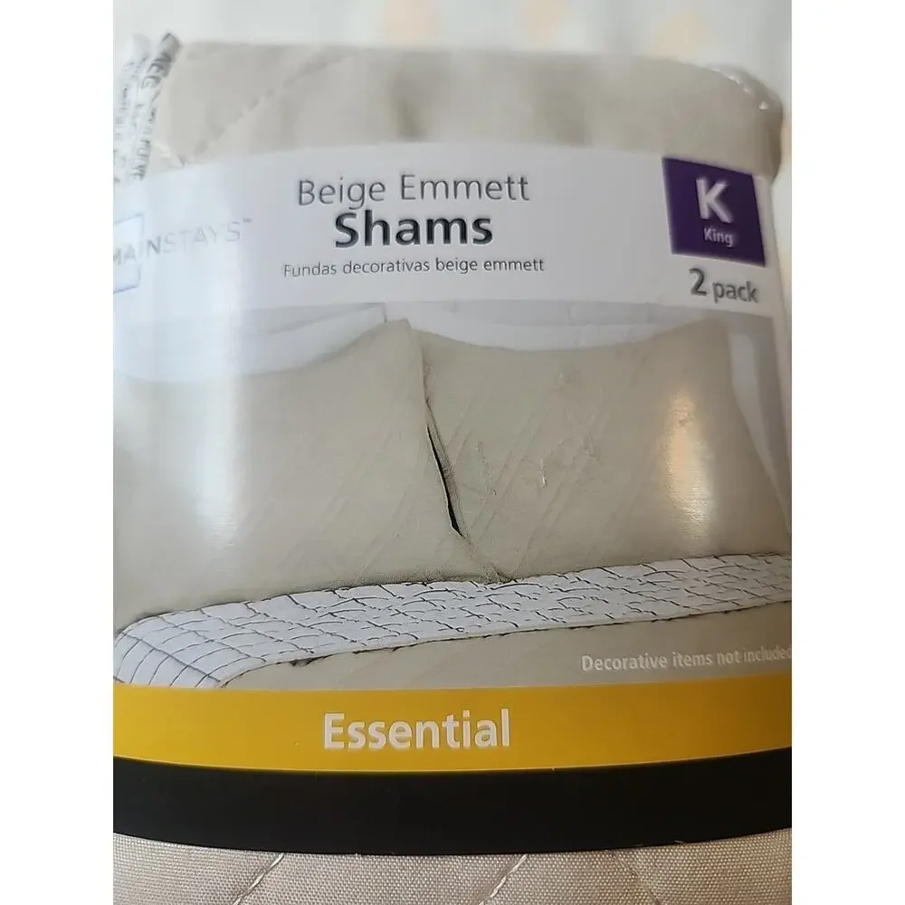 Mainstays Beige Emmett Shams Essential 2 pack King Quilted Floral