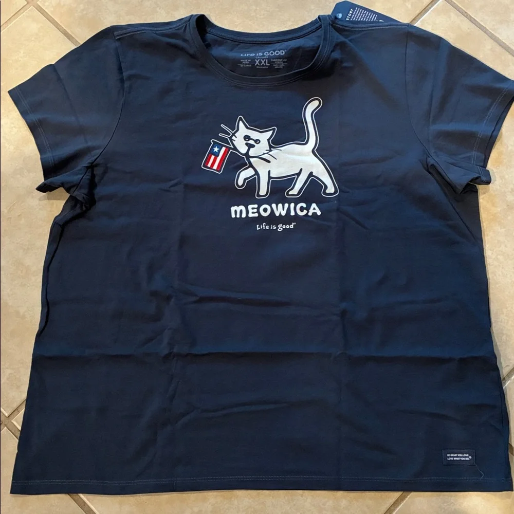 Life Is Good Meowica Cat Tee - Dark Gray
