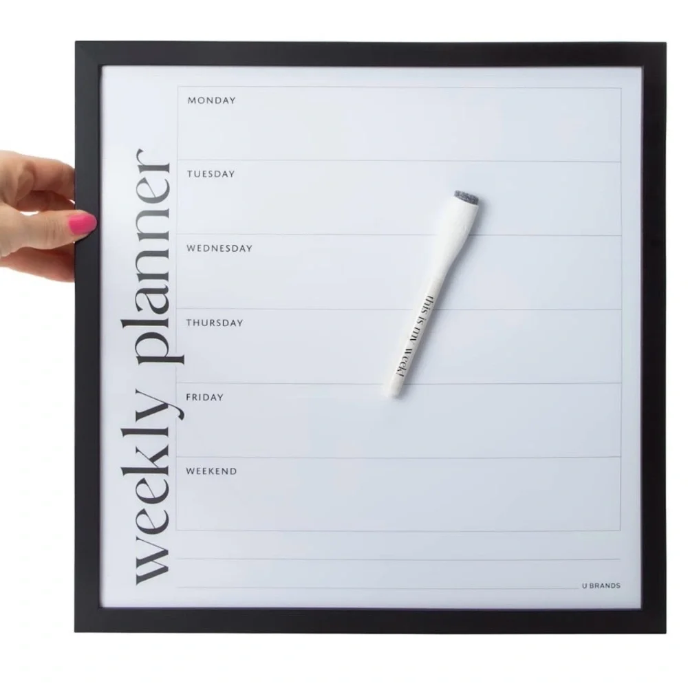 Black or Light Wood Weekly Dry Erase Wall Planner