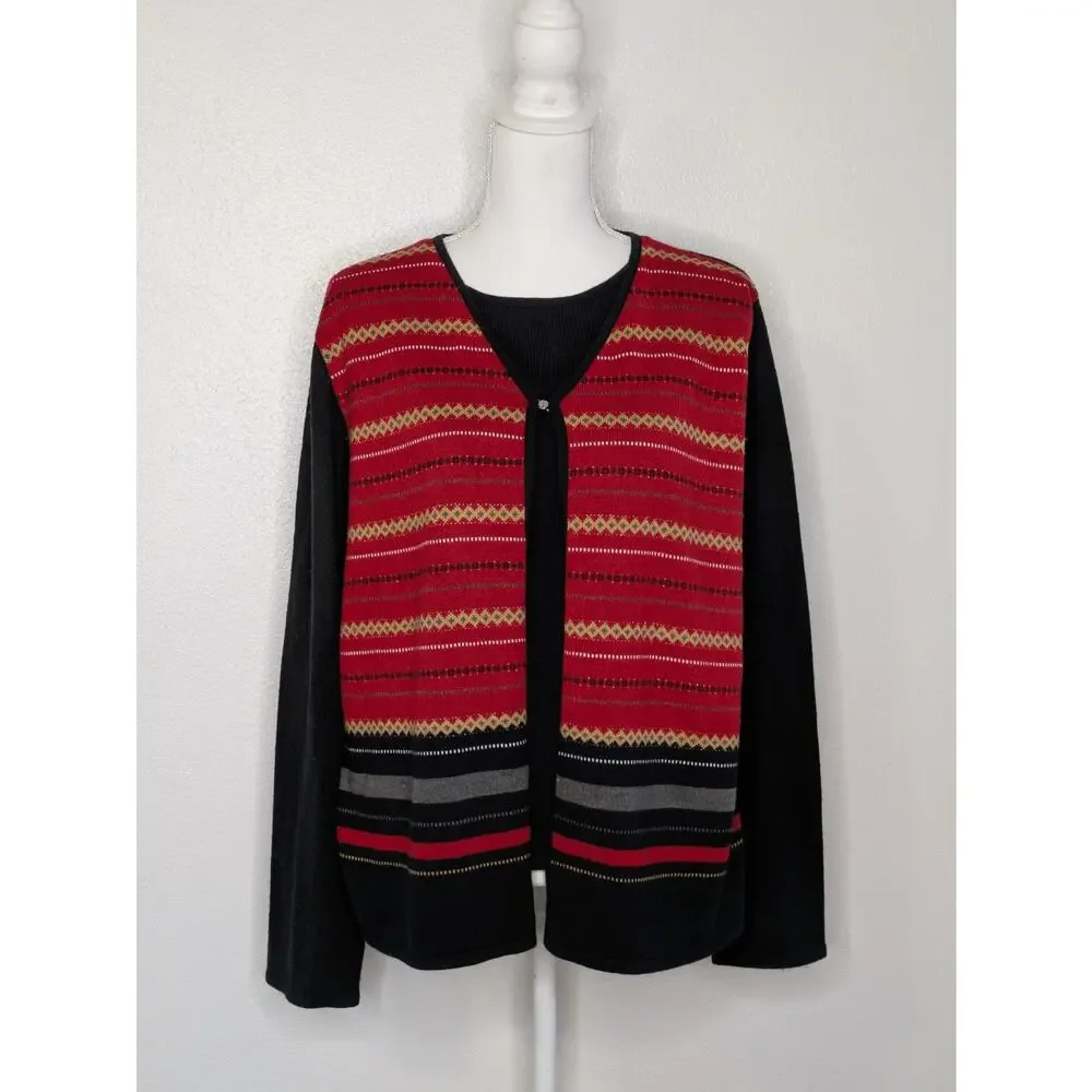 Sag Harbor Women's Solid Black Multicolor Round Neck Long Sleeve Sweater XL