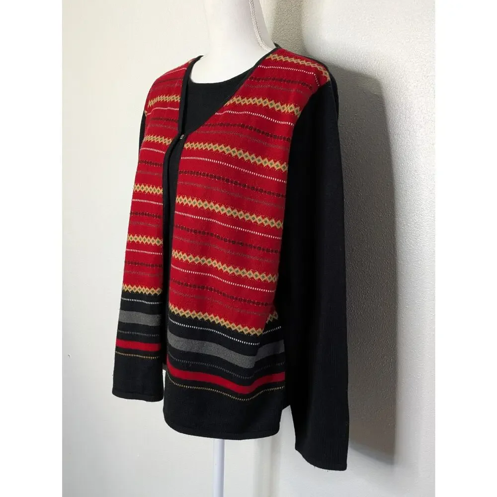 Sag Harbor Women's Solid Black Multicolor Round Neck Long Sleeve Sweater XL