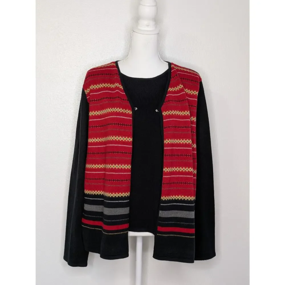 Sag Harbor Women's Solid Black Multicolor Round Neck Long Sleeve Sweater XL