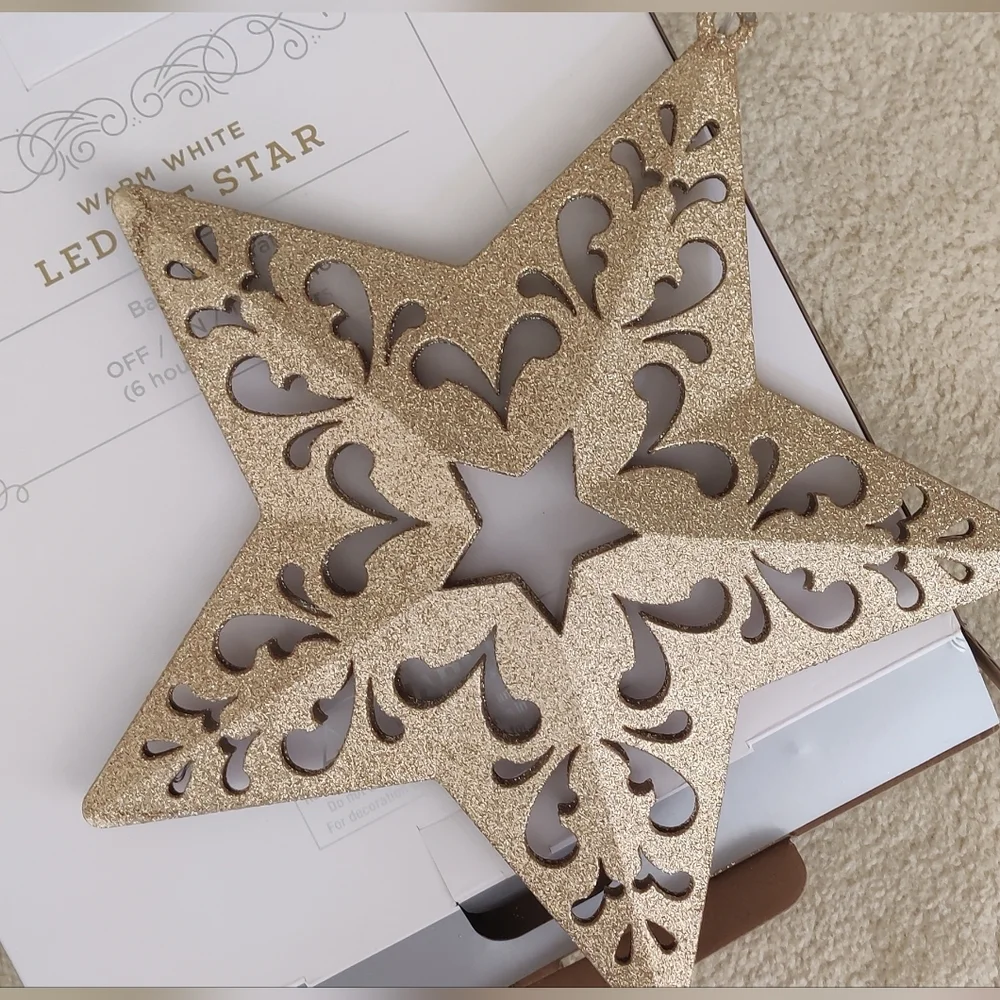 Target Wondershop Warm White Gold Glitter LED Lit Star ⭐✨