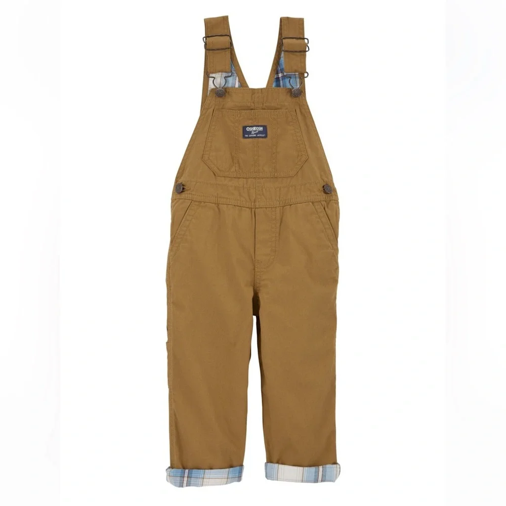 OshKosh B'gosh Toddler Lightweight Canvas Overalls Khaki 4T NWT