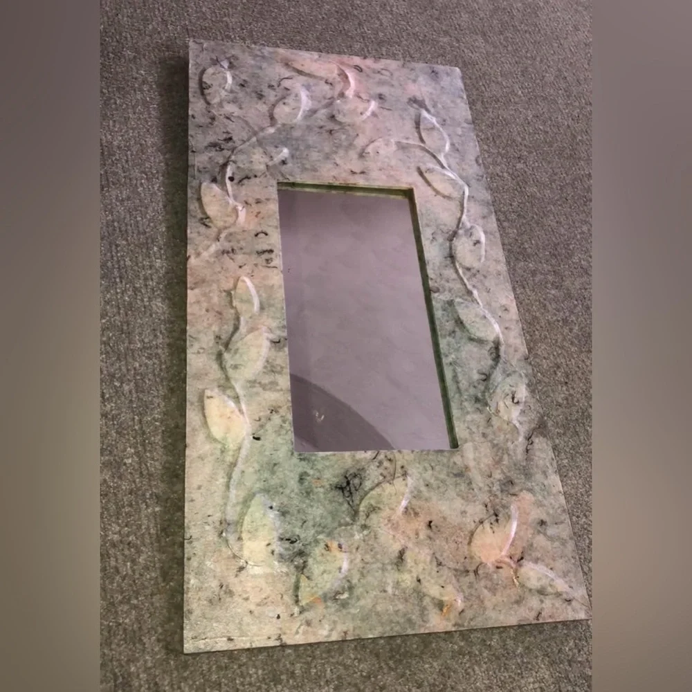Floral Rectangular Mirror with Textured Frame Beautiful papier-mâché style