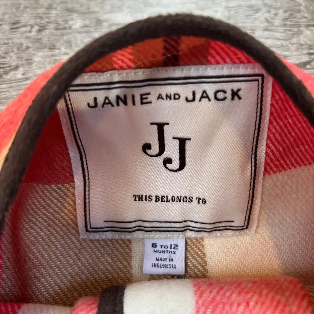 Janie & Jack Baby Plaid Cape Jacket 6–12 Months Red Tan Gold Button Fall Layer