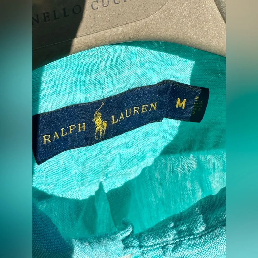POLO Ralph Lauren 100% Linen Turquoise Blue Shirt, Classic Fit, M