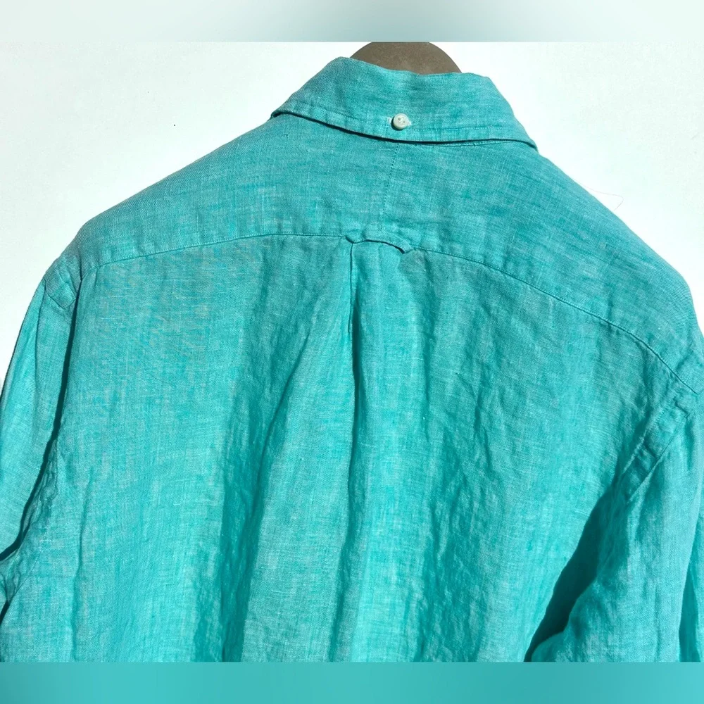 POLO Ralph Lauren 100% Linen Turquoise Blue Shirt, Classic Fit, M
