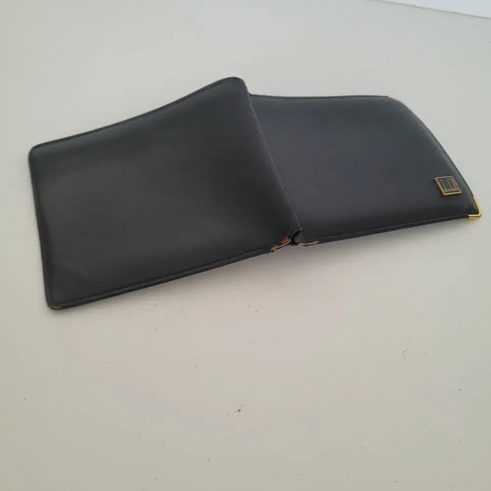 Dunhill Designer Mens Wallet Black Bifold Leather Folding Compact Medium Logo