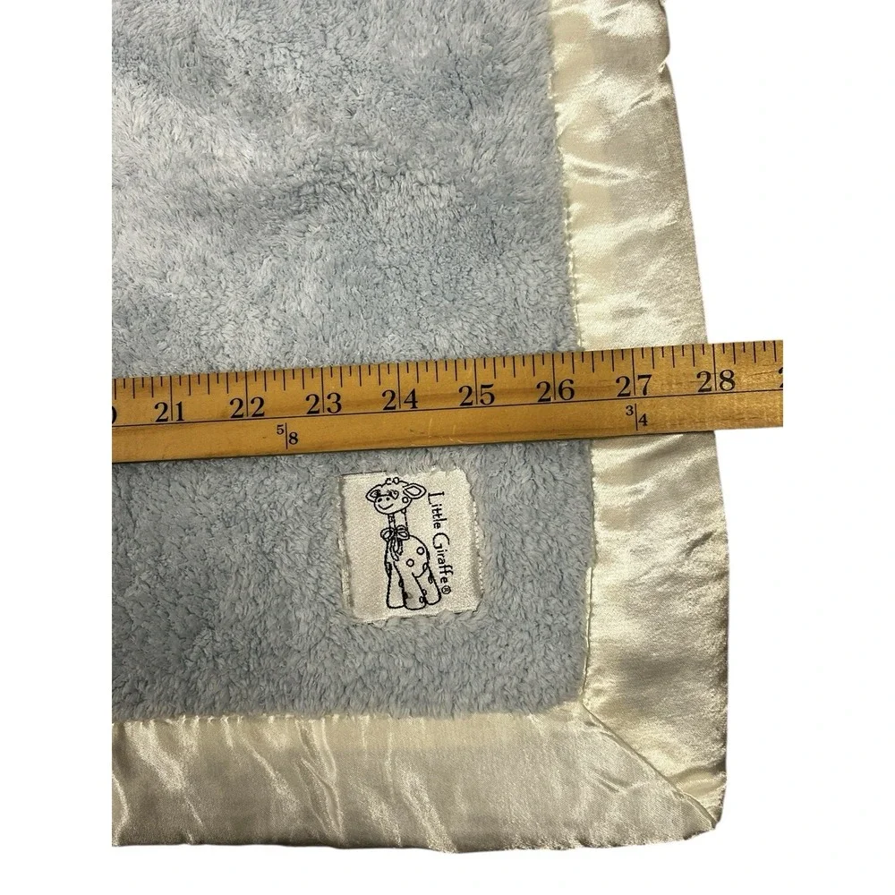 Little Giraffe Chenille Blue Stroller Blanket Satin Trim 28 x 30