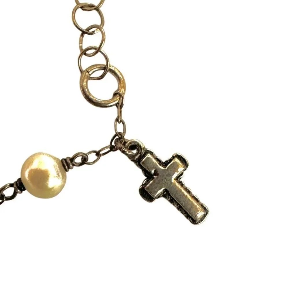 Sterling pearl Childs cross bracelet sterling silver