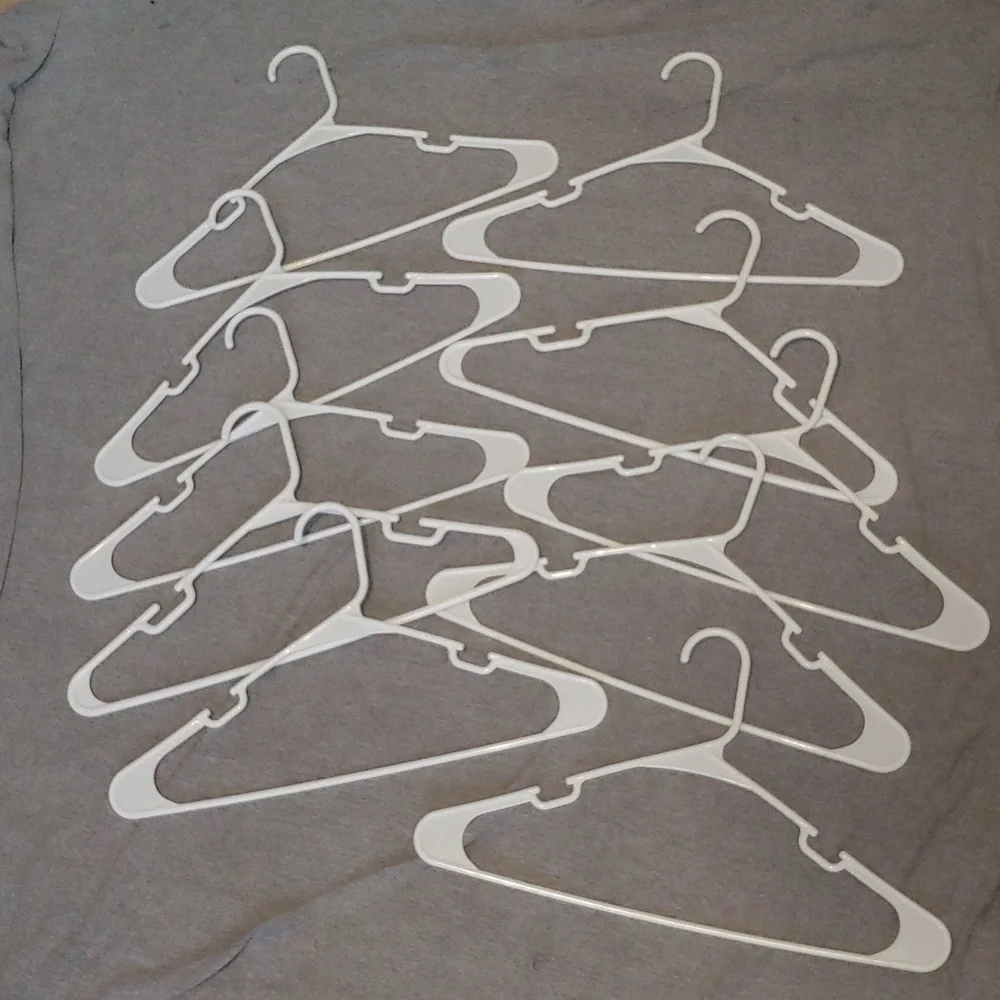 Set Of 10 White Plastic Clothes Hangers
