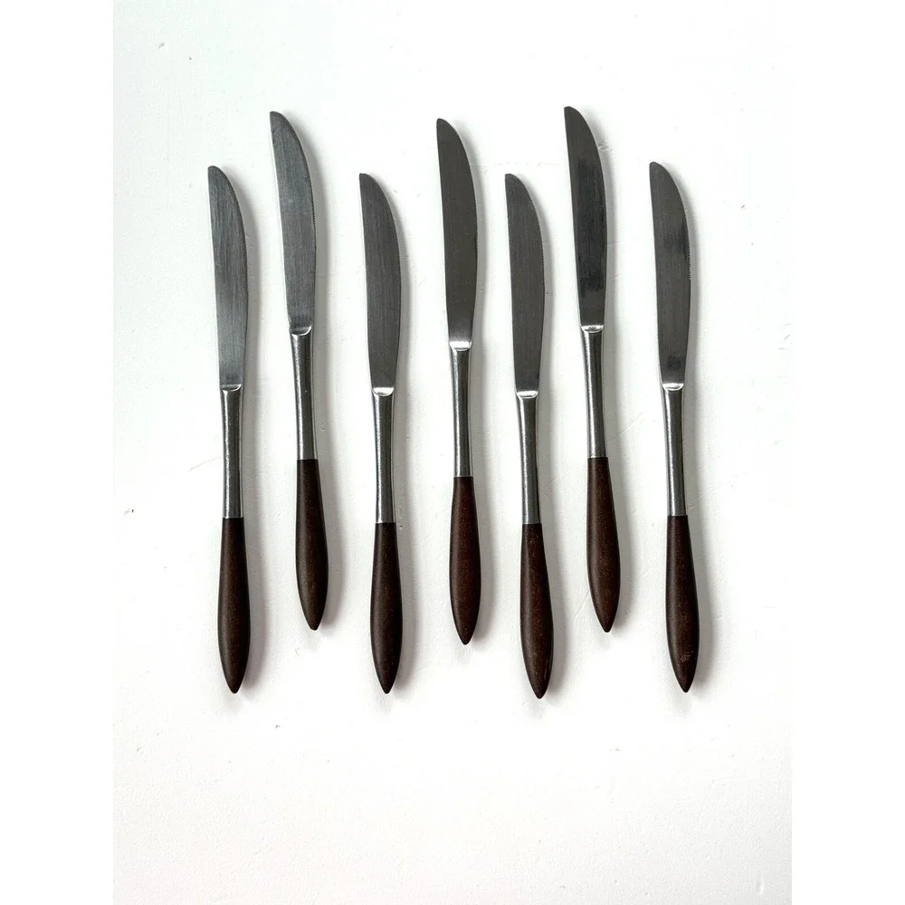 Ekco Eterna Canoe 7 Knives MCM Japan Forged Stainless And Wood Handle Knife
