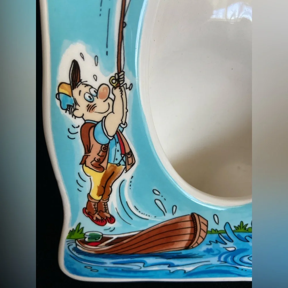 “The Catch Of The Year” Fishing Themed Ceramic Blue Frame Made By Russ 7 x 5.5