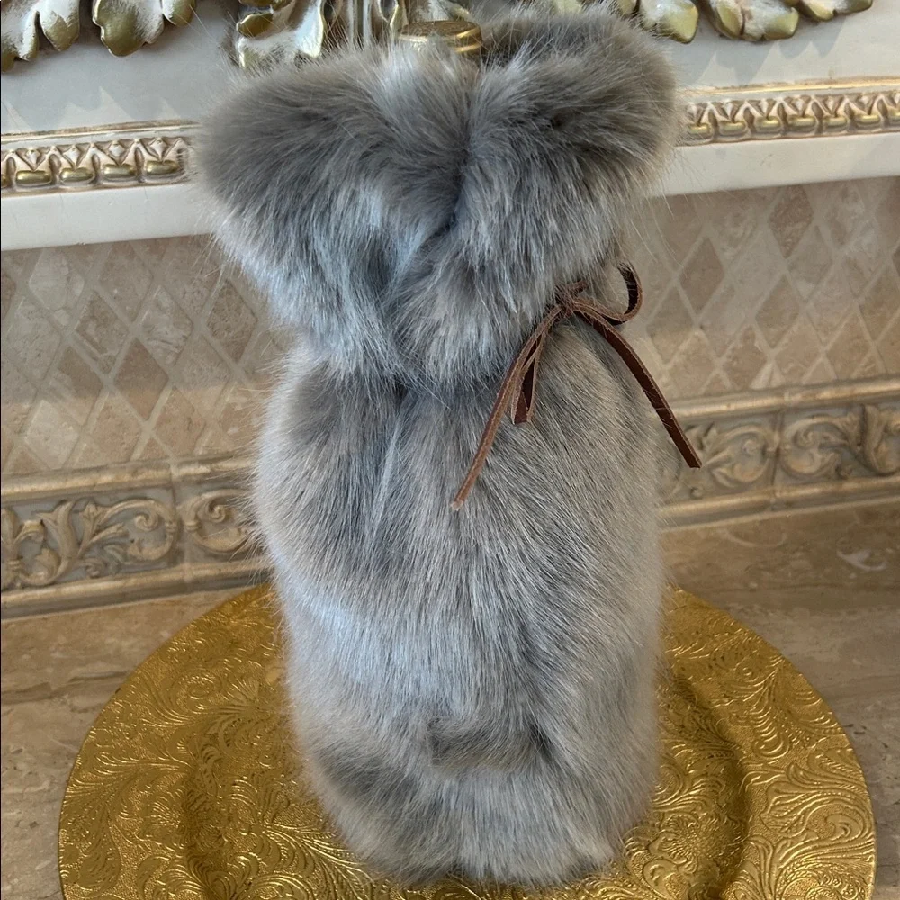 NWT Restoration Hardware Ultra Faux Fur Gray Wine Bag