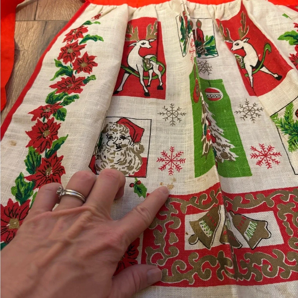 Vintage Linen Festive Red and White Apron Skirt Baking Holiday Christmas