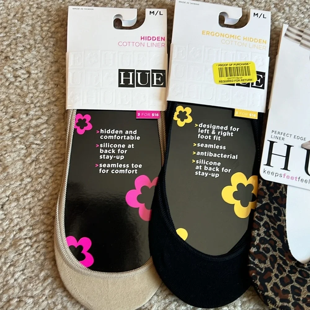 Hue cotton liner seamless socks nude black leopard cheetah no show