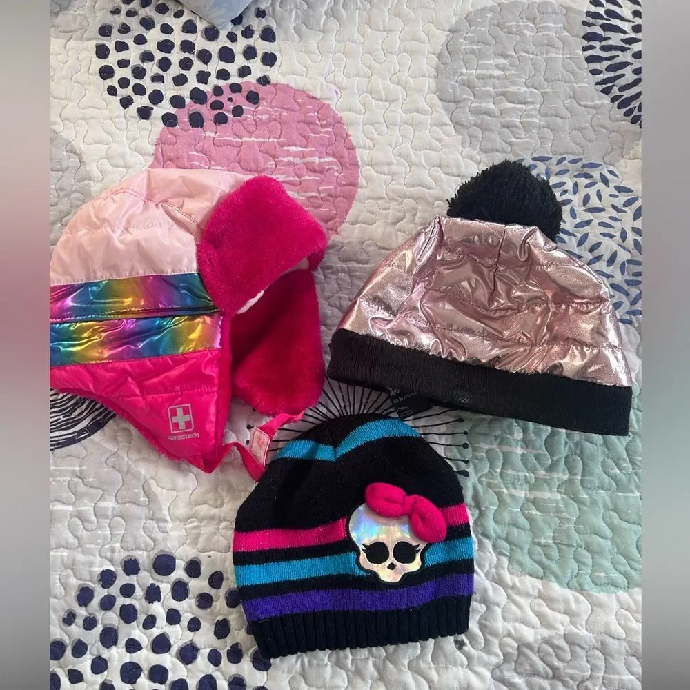 Bundle Colorful Winter Hats Set for girls 4-6 years old