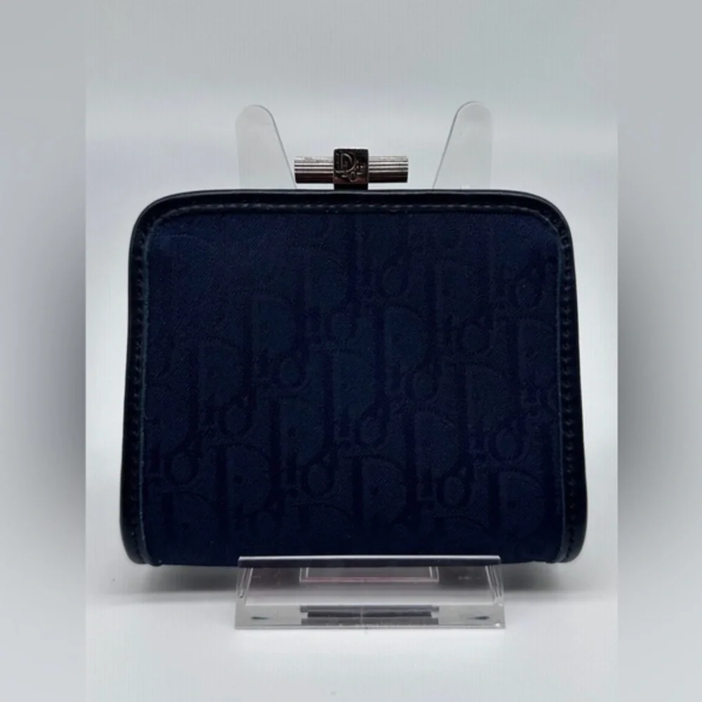 Vintage Christian Dior Oblique Monogram Coin Purse – Navy Canvas Kiss Lock