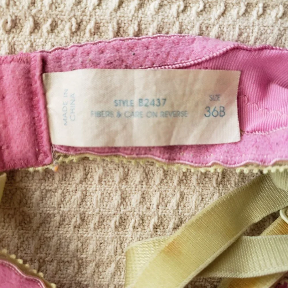 René Rofé Pink & Green Lace Bra – Size 36B