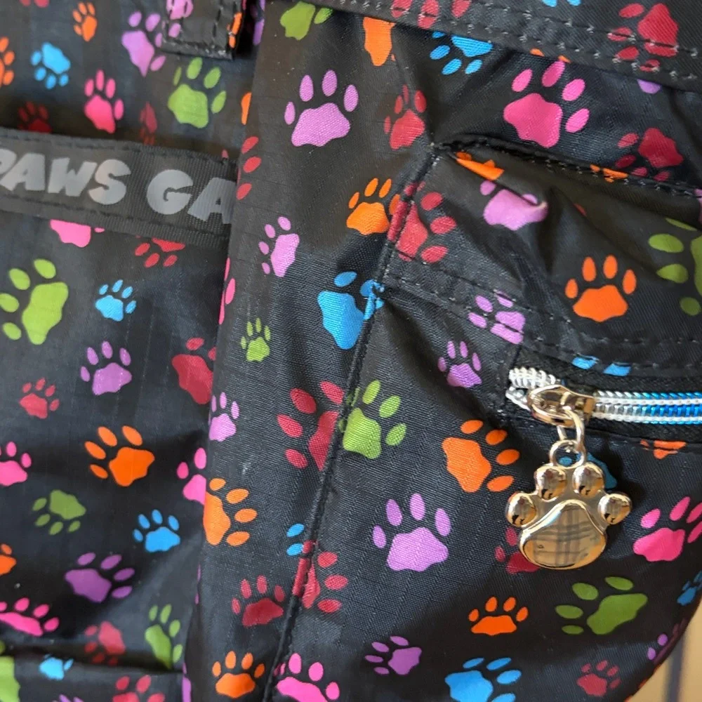 NEW Paws Galore Many Pocketed Multi Functional Nylon Paw Prints Bag Crossbody
