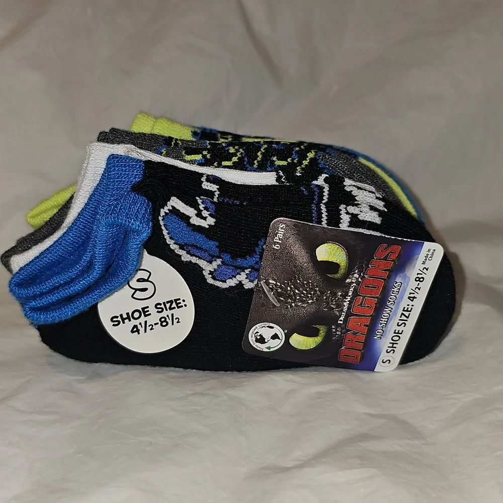 How To Train Your Dragon, Boys No-Show Socks, 6-Pack, Size Small New