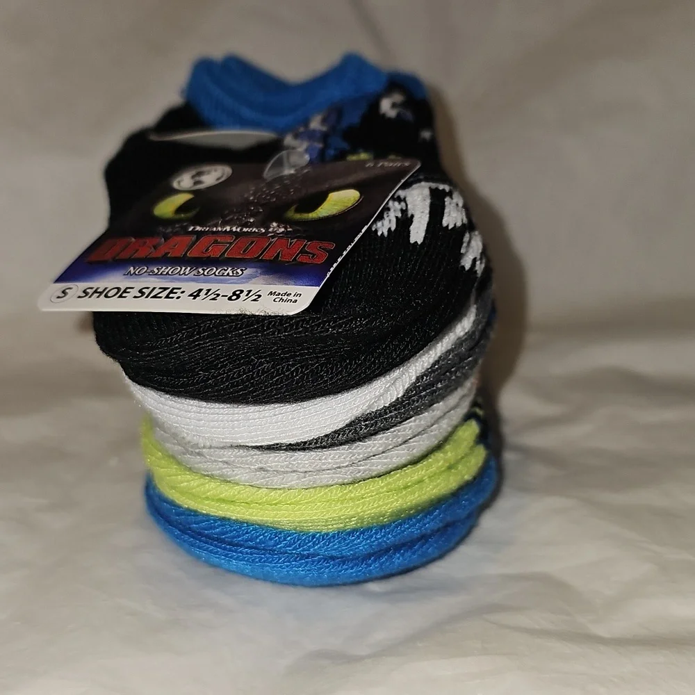 How To Train Your Dragon, Boys No-Show Socks, 6-Pack, Size Small New