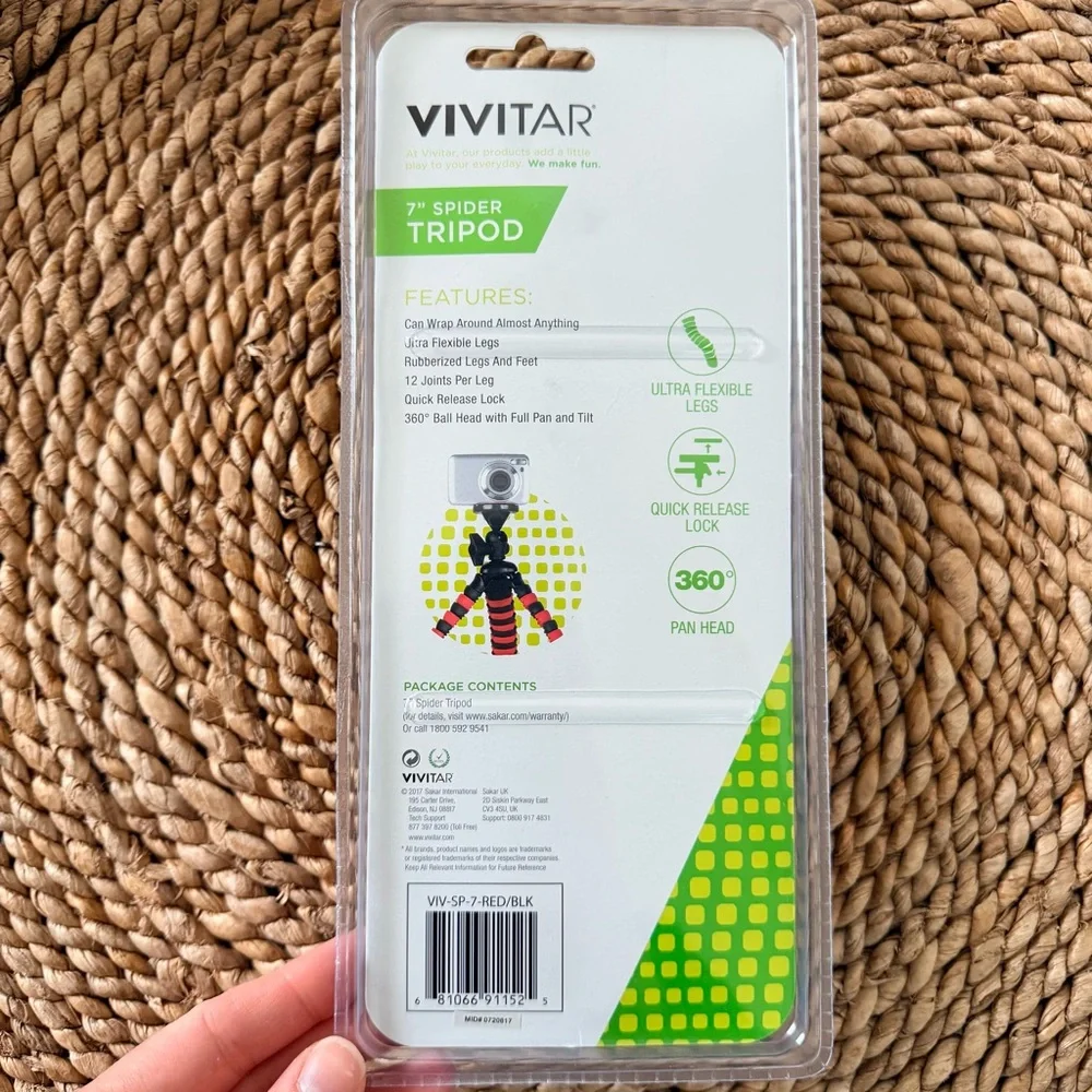 Vivitar 7” Flexible Red and Black Spider Tripod