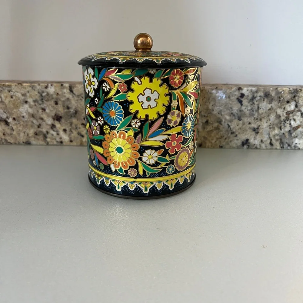 Daher floral embossed metal tin canister