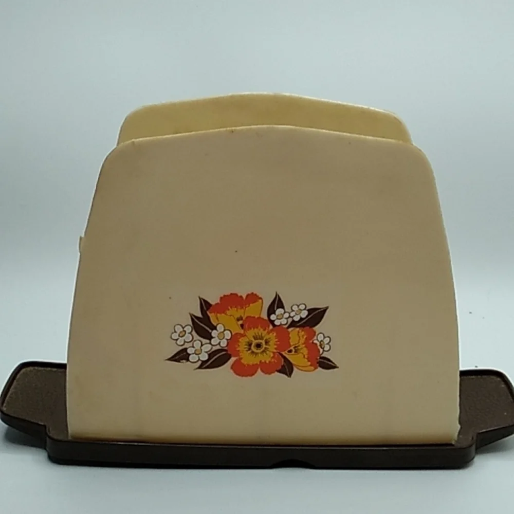Vintage farmhouse orange brown napkin holder melamine plastic