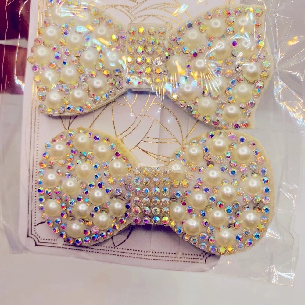 Hair barrette bow faux pearls crystals iri…