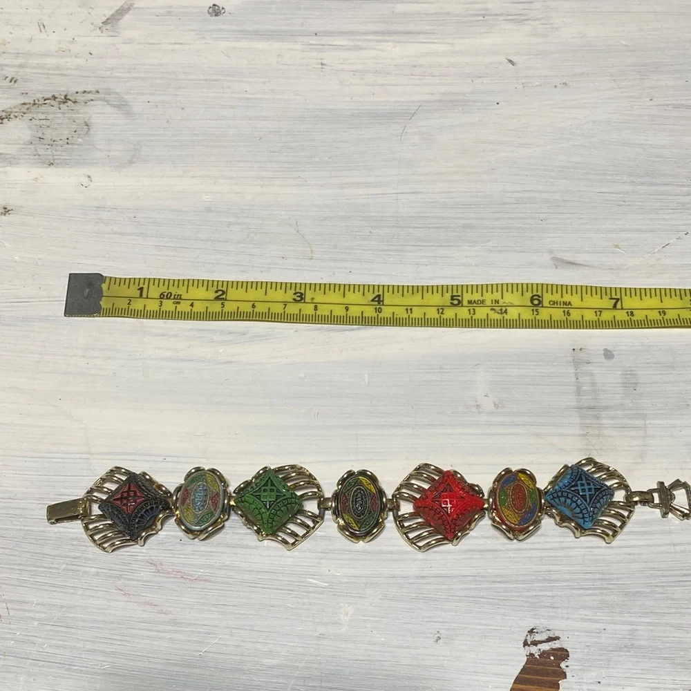 PRETTY Vintage Glass & gold tone Matrix Bracelet jewelry