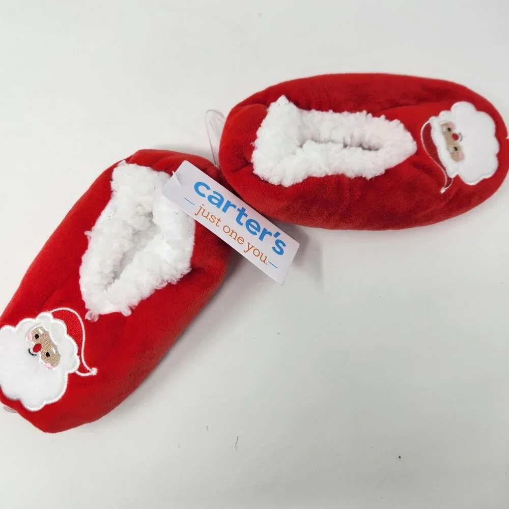 Carters Baby Santa Slippers Red With White Faux Fur Size 4-5T Anti-Slip Sole NWT