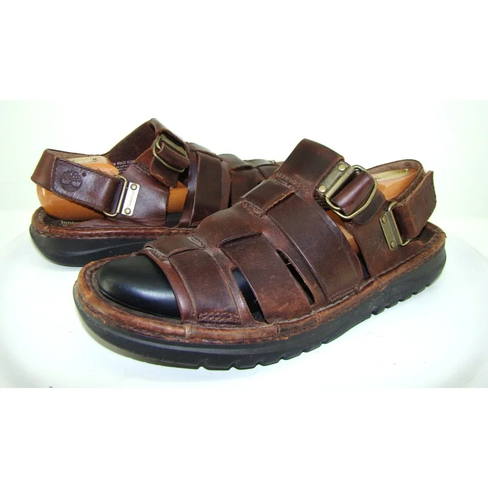 Timberland Smart Comfort Fisherman Mens Size 12M Brown Leather Sandals   DB3