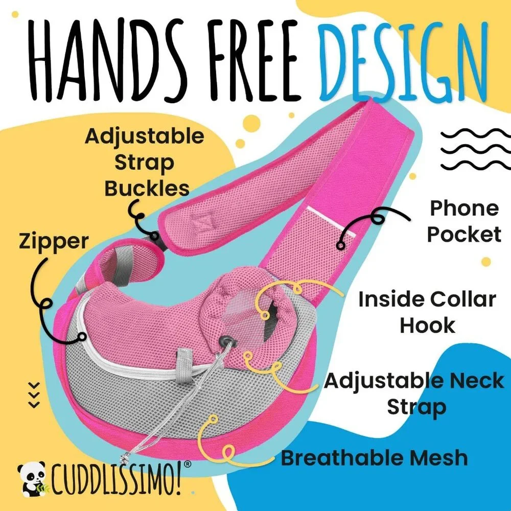 Pink Pet Sling for Small Dogs, Toy Breeds/Cats (Under 6lbs) For Hands Free Walks