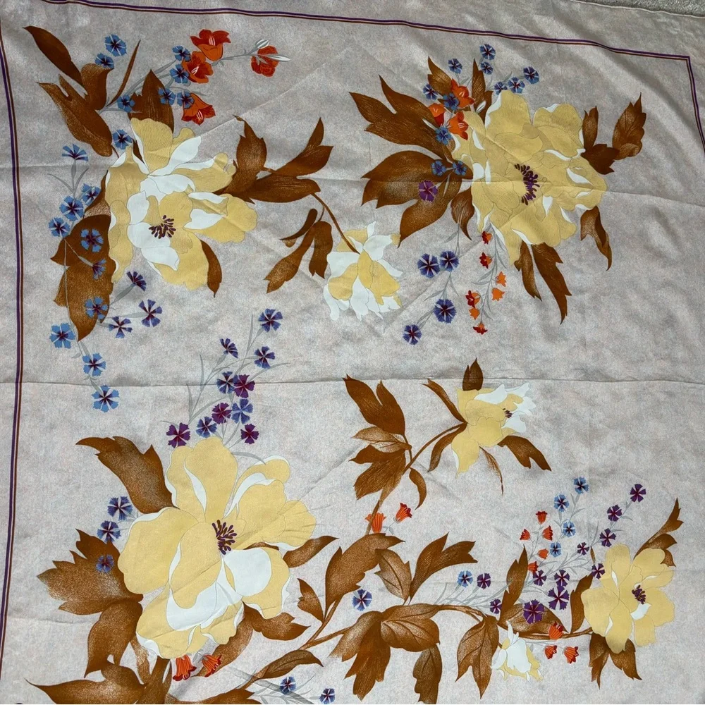 VNTG 60s/70s Christian Dior Silk Floral Scarf w Ecru Backround made in Italy