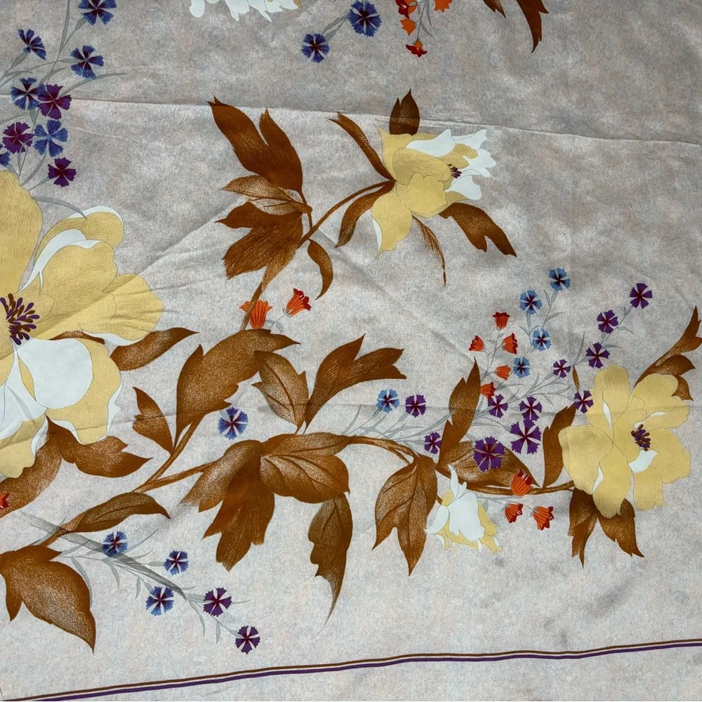 VNTG 60s/70s Christian Dior Silk Floral Scarf w Ecru Backround made in Italy