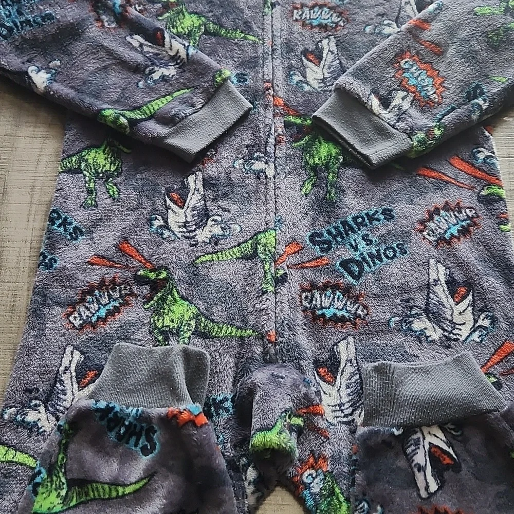 The Children's Place Gray Shark VS Dinos Hooded Onesie