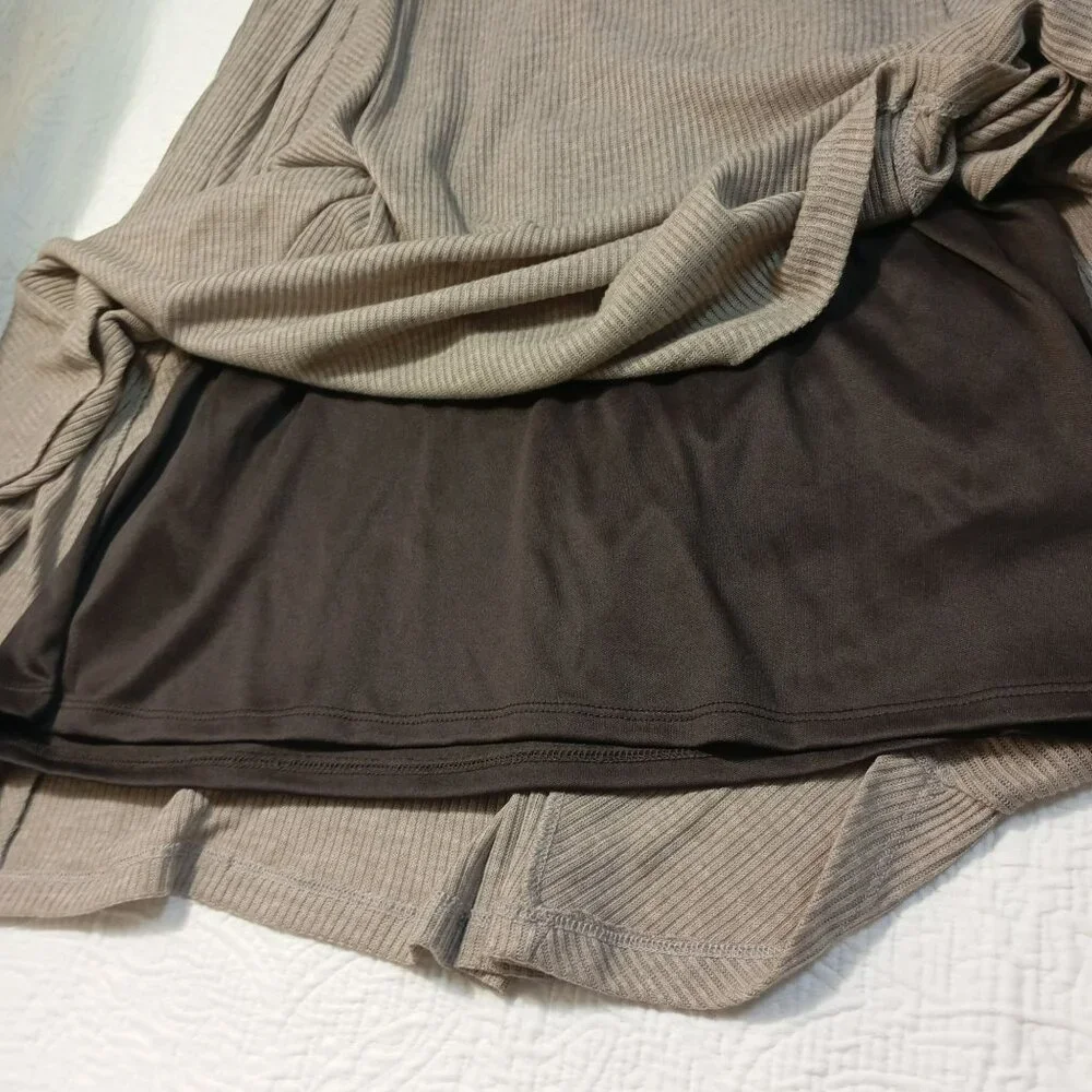 Robbie Bee Midi Dress Size L Attached Scarf L 3/4 Sleeve Ribbed Stretch Fit