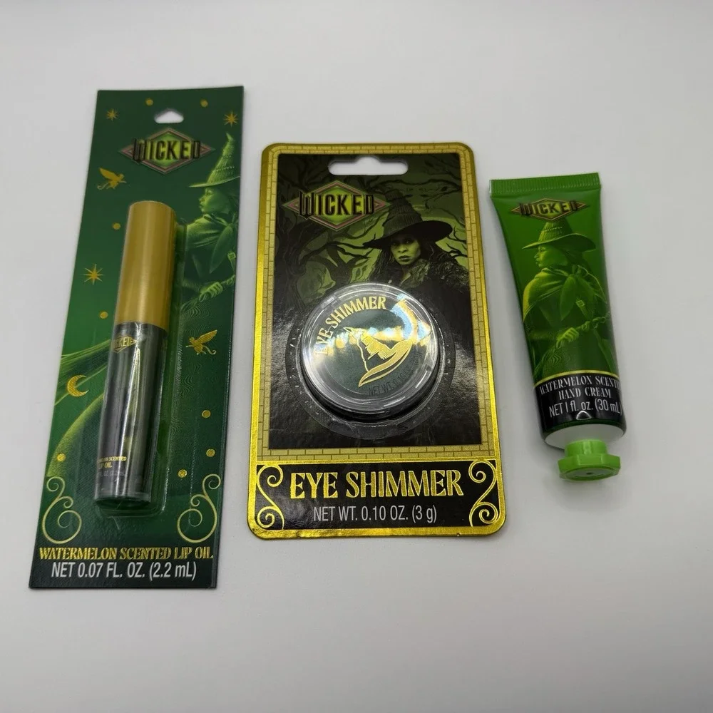 WICKED 3 Piece Set Eye Shimmer Lip Oil Hand Cream Watermelon Elphaba
