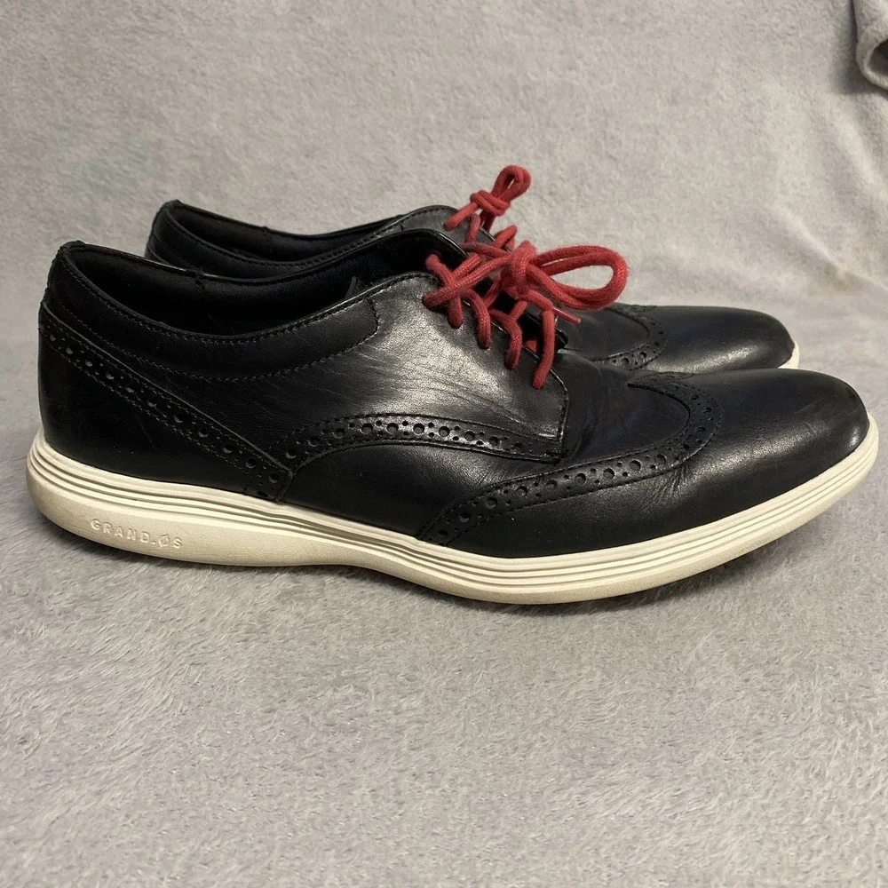 Cole Haan Shoes Mens 10.5 Black Leather Lace Up Grand OS Oxford Wingtip Comfort