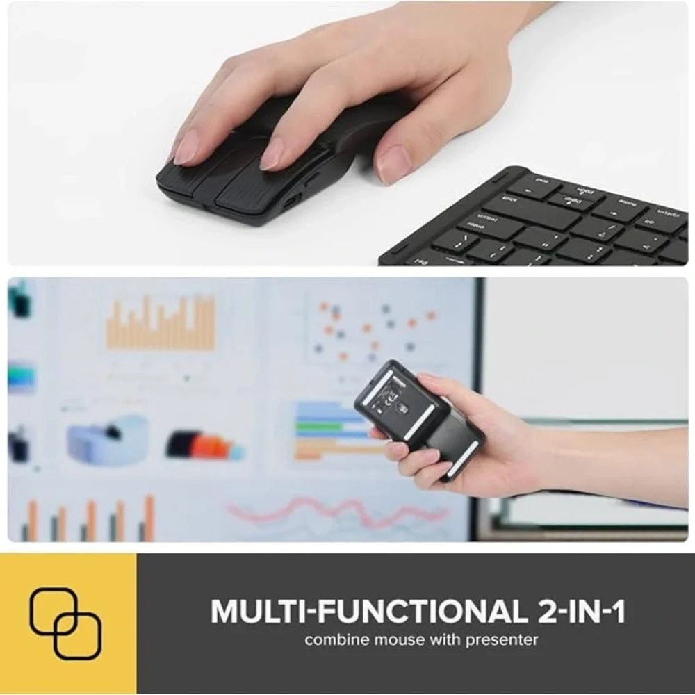DeLUX 2-in-1 Sliding Rechargeable Wireless Laser Pointer Slim Bluetooth Mouse