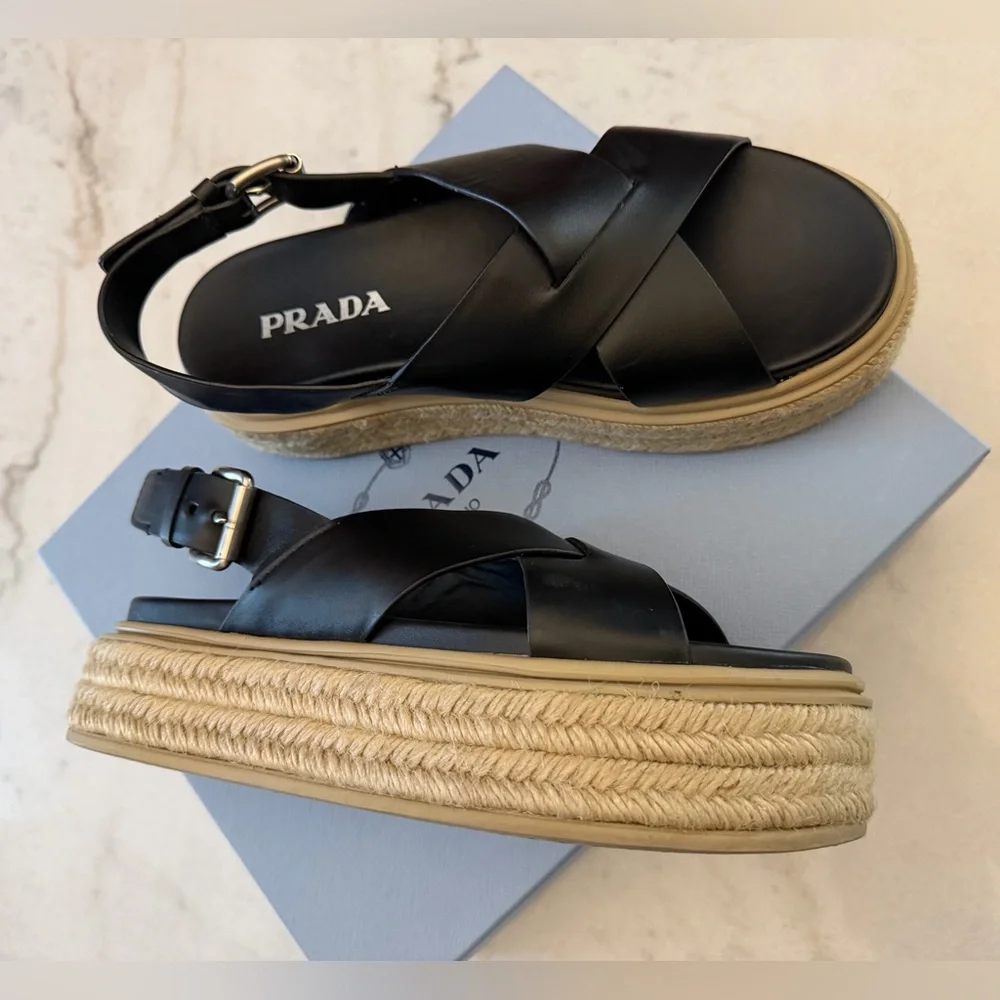Black leather Platform Sandals