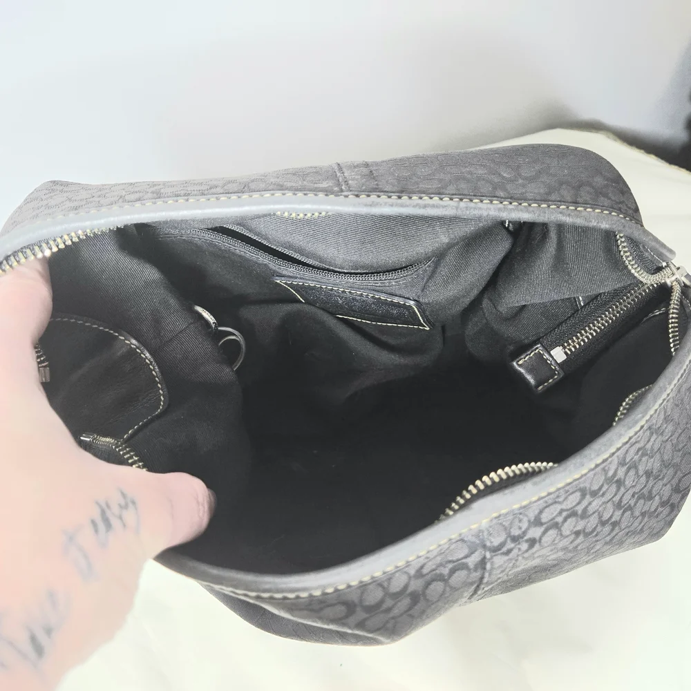 Coach Black Signature Jacquard Leather Trim Hobo Shoulder Bag A05N-1461