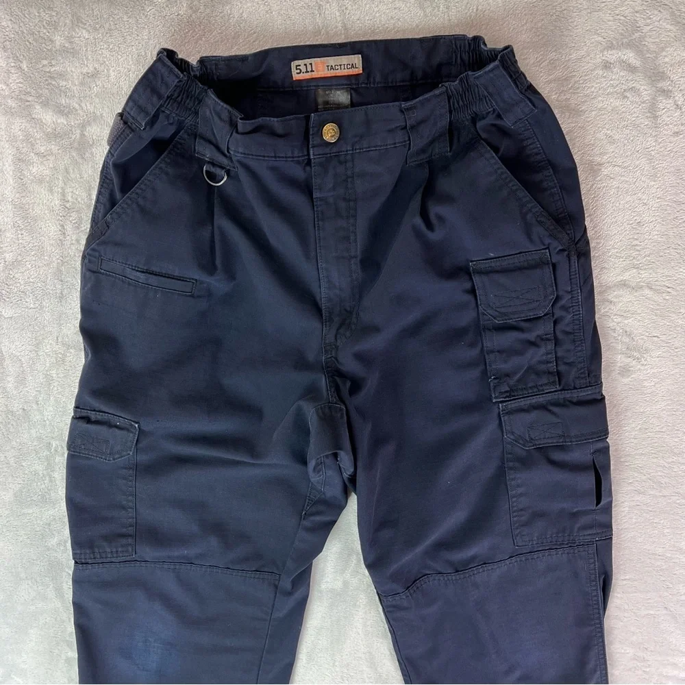 5.11 Tactical Work Pants 32 x 34 Navy Blue Elastic Waist Hammer Loop Cargo