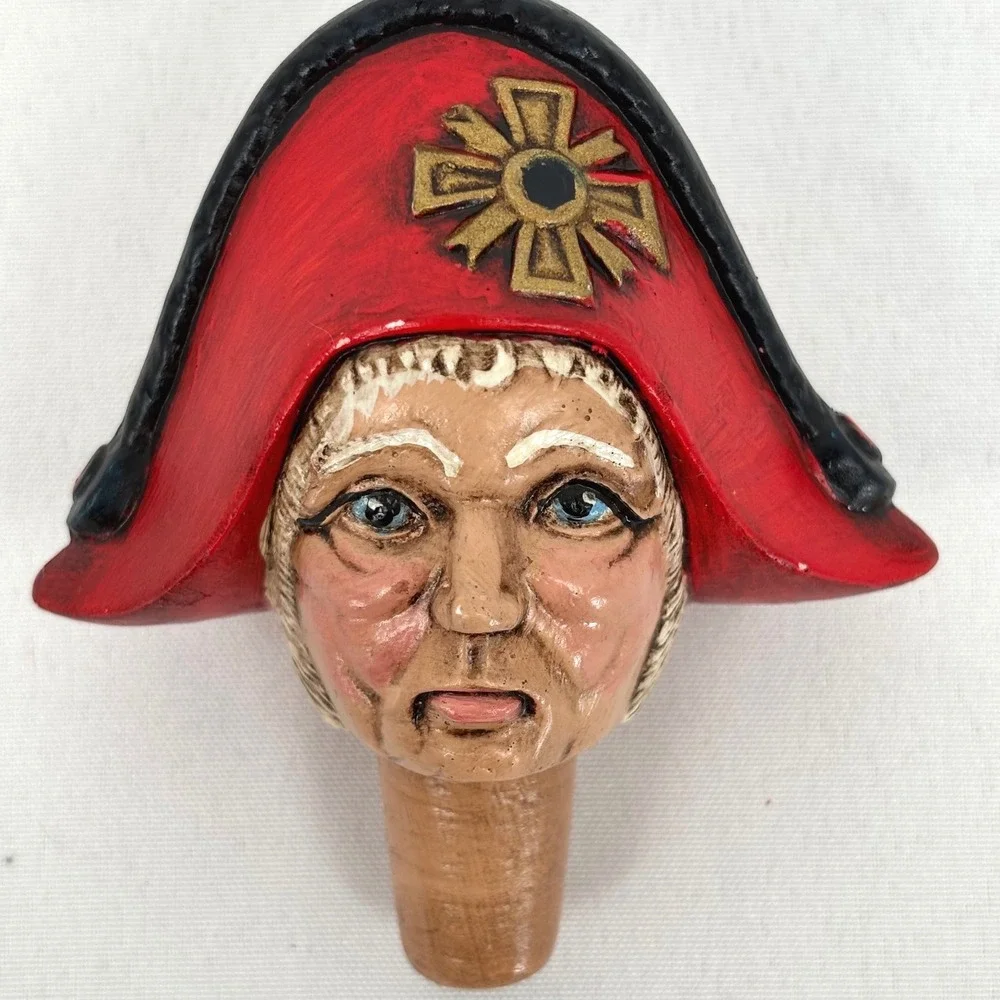 Vintage Ceramic Hand Painted Bottle Stopper Set of 2 Golfer Ship Captain 3.5 in